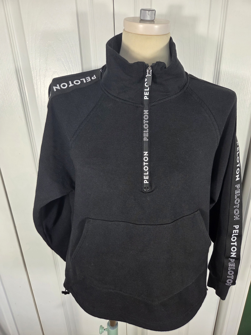 Peloton Black Logo Tape Quarter Zip Pullover Sweatshirt Made USA Size S